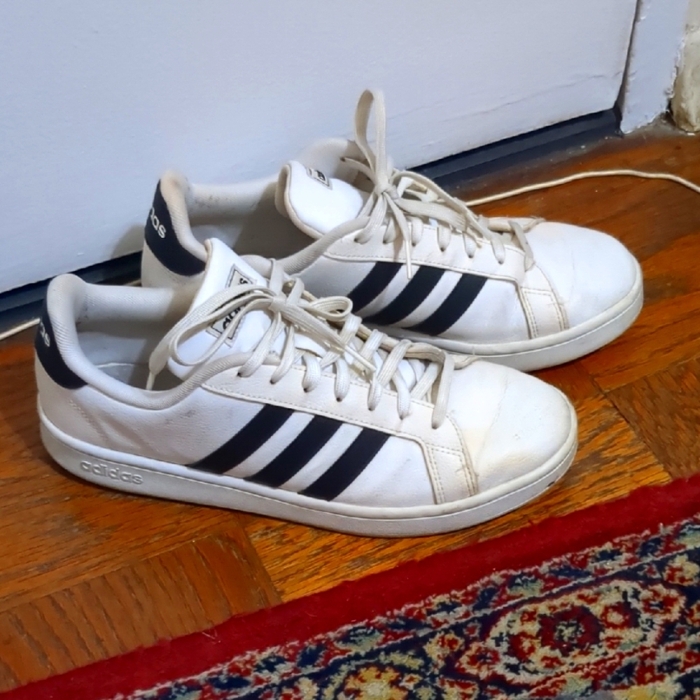 Adidas Grand Court 2.0 White Sneakers With Black Stripes - Size 11